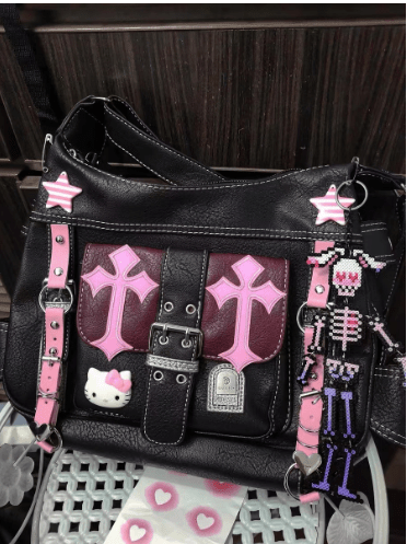 Sanrio Kitty Black and Pink Colorblock Crossbody Bag