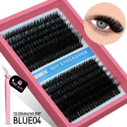 GROINNEYA Cluster Lashes Kit Individual Lashes Volume Mixed Tray 3D Faux Mink Lashes Wispy Eyelash Extension Makeup