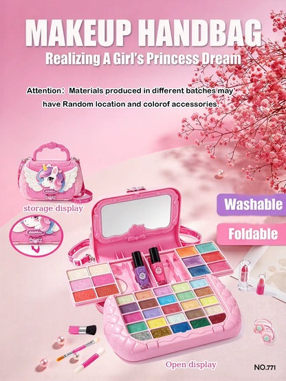 Unicorn Pegasus Kids Makeup Handbag Set, Washable Pretend Cosmetic Kit with Mirror, Girls Role Play Beauty Toy, Birthday Gift 3+
