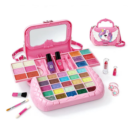 Unicorn Pegasus Kids Makeup Handbag Set, Washable Pretend Cosmetic Kit with Mirror, Girls Role Play Beauty Toy, Birthday Gift 3+