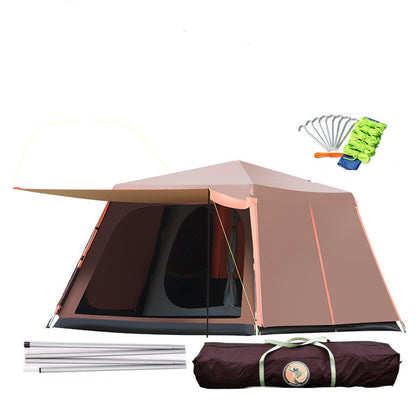 Outdoor Fully Automatic Aluminum Pole 3-4-5-8 People Double-Layer Thickening Rainstorm Field Camping Big Tent