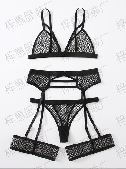 Mesh See-Through Bra Set - Sexy Lingerie (3 Pieces)