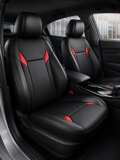 Full Set 5-Piece Universal PU Car Seat Covers, Waterproof Car Seat Protector, Compatible with Side Airbags, Rear Seat Double Zipper, Suitable for Sedan, SUV, Minivan, Truck, All-Season Car Interior Accessories