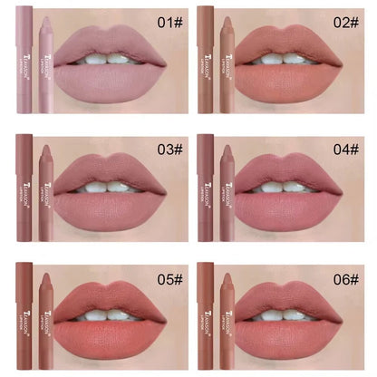 12Colors Natural Matte Lipstick Pencil Silk Lip Glaze Waterproof Lipstick Sexy Long Lasting Makeup Non-Stick Cup Lip Tint