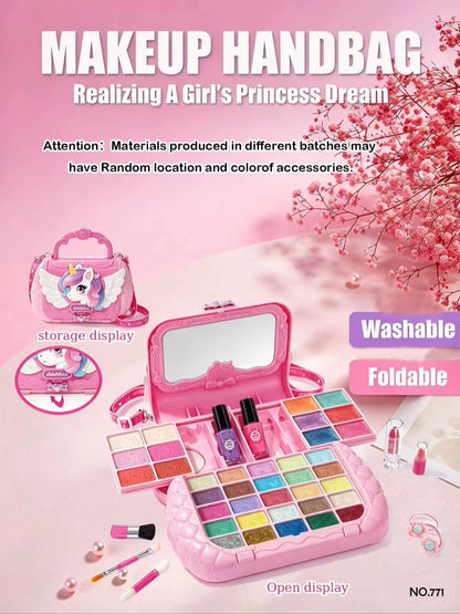 Unicorn Pegasus Kids Makeup Handbag Set, Washable Pretend Cosmetic Kit with Mirror, Girls Role Play Beauty Toy, Birthday Gift 3+