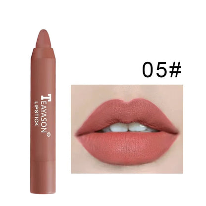 12Colors Natural Matte Lipstick Pencil Silk Lip Glaze Waterproof Lipstick Sexy Long Lasting Makeup Non-Stick Cup Lip Tint